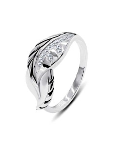 Desinged Leaf CZ Silver Ring NSR-3242